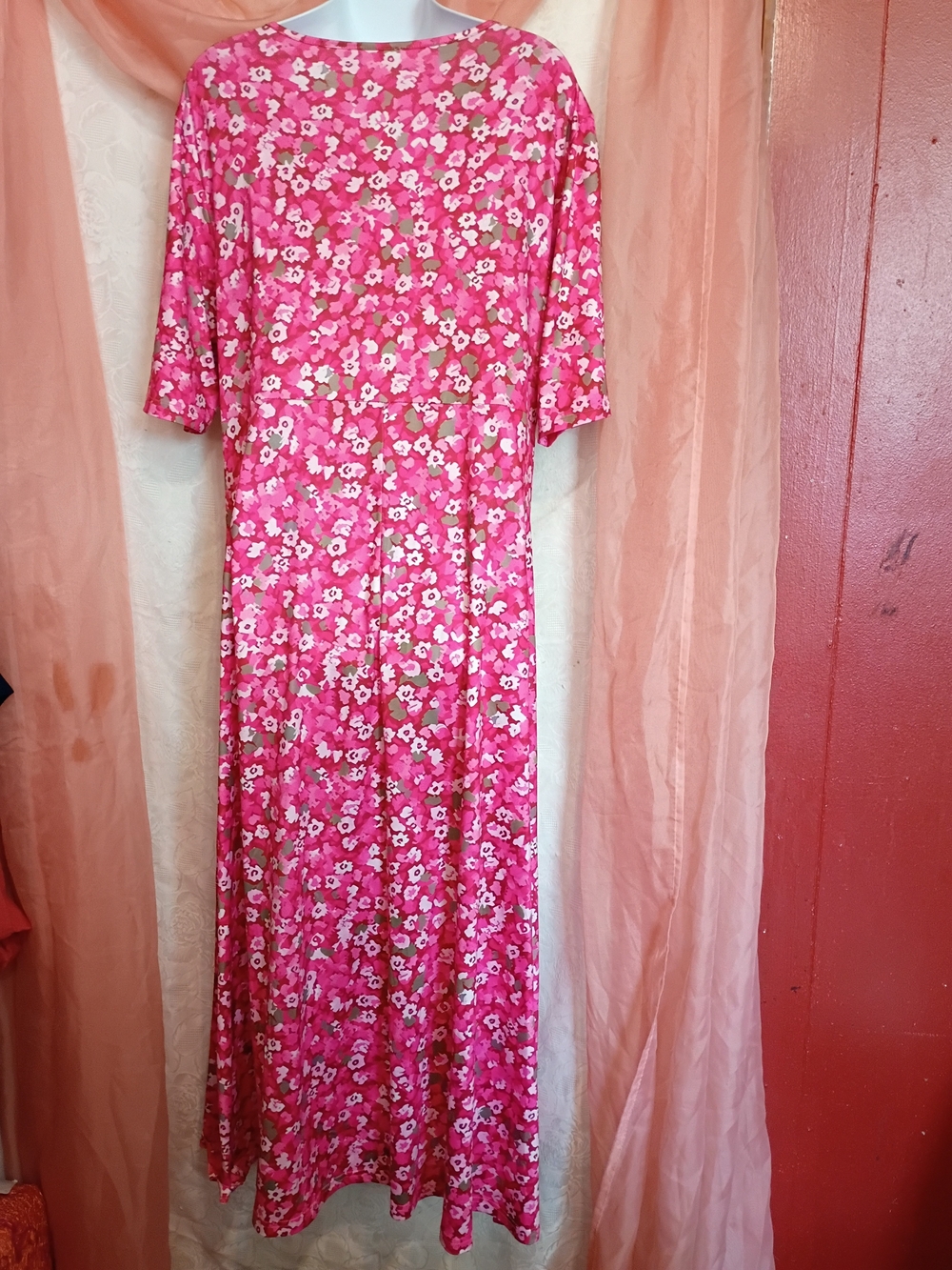Pink Floral V-Neck Maxi DressSz XXL - Picture 4 of 7